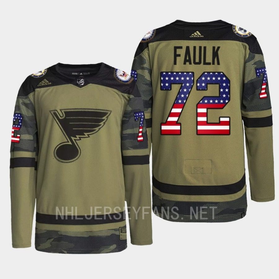 men blues justin faulk warmup veterans day 2022 camo jersey