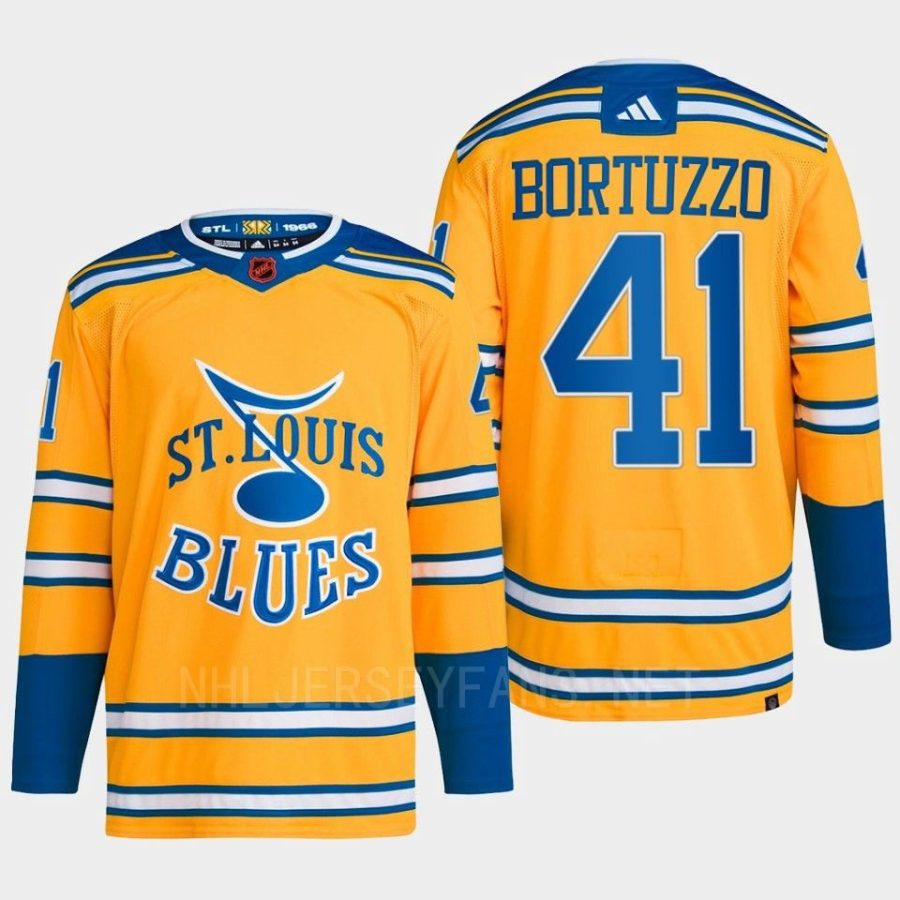 men blues robert bortuzzo 2022 authentic primegreen reverse retro 2.0 yellow jersey