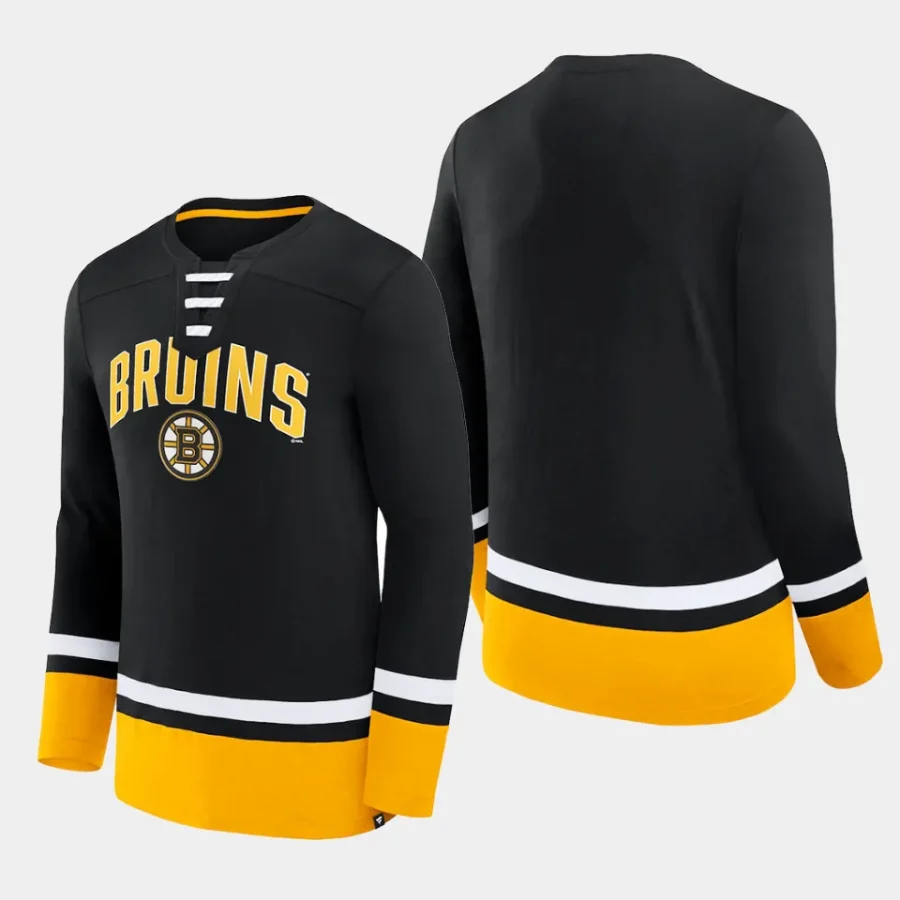 men boston bruins back pass black lace up long sleeve t shirt