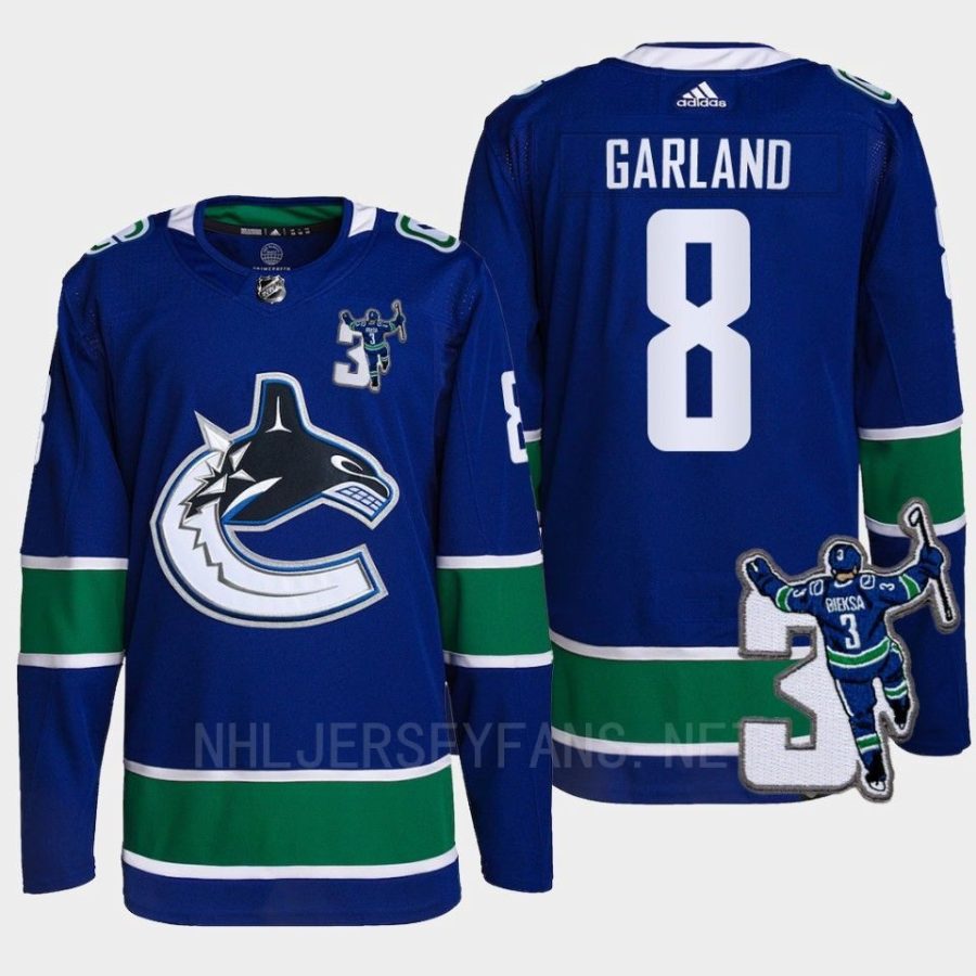 men canucks conor garland home kevin bieska patch blue jersey