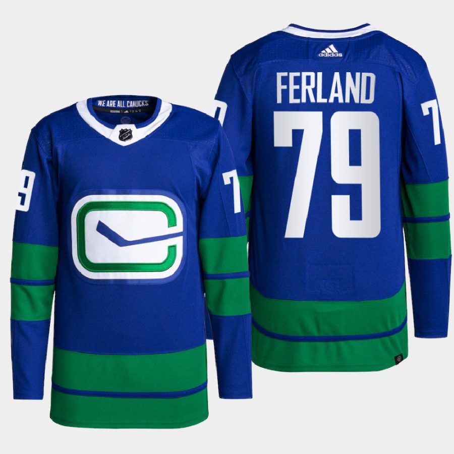 men canucks micheal ferland 2022 primegreen authentic pro alternate blue jersey