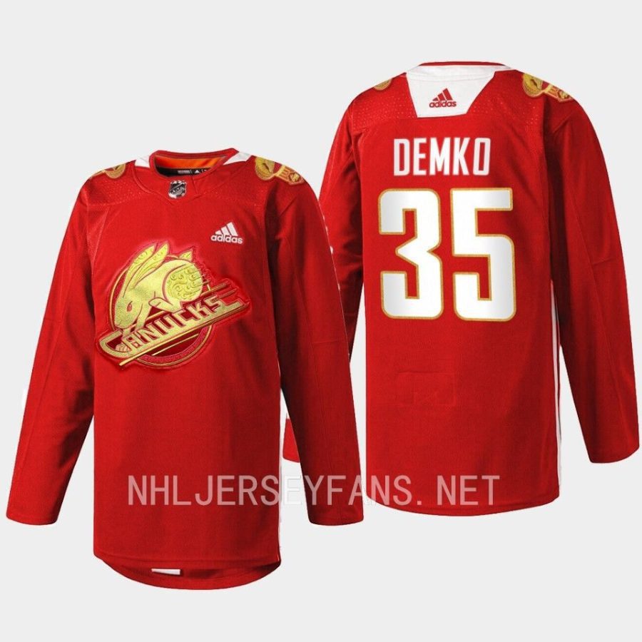 men canucks thatcher demko rabbit warm up 2023 lunar new year red jersey