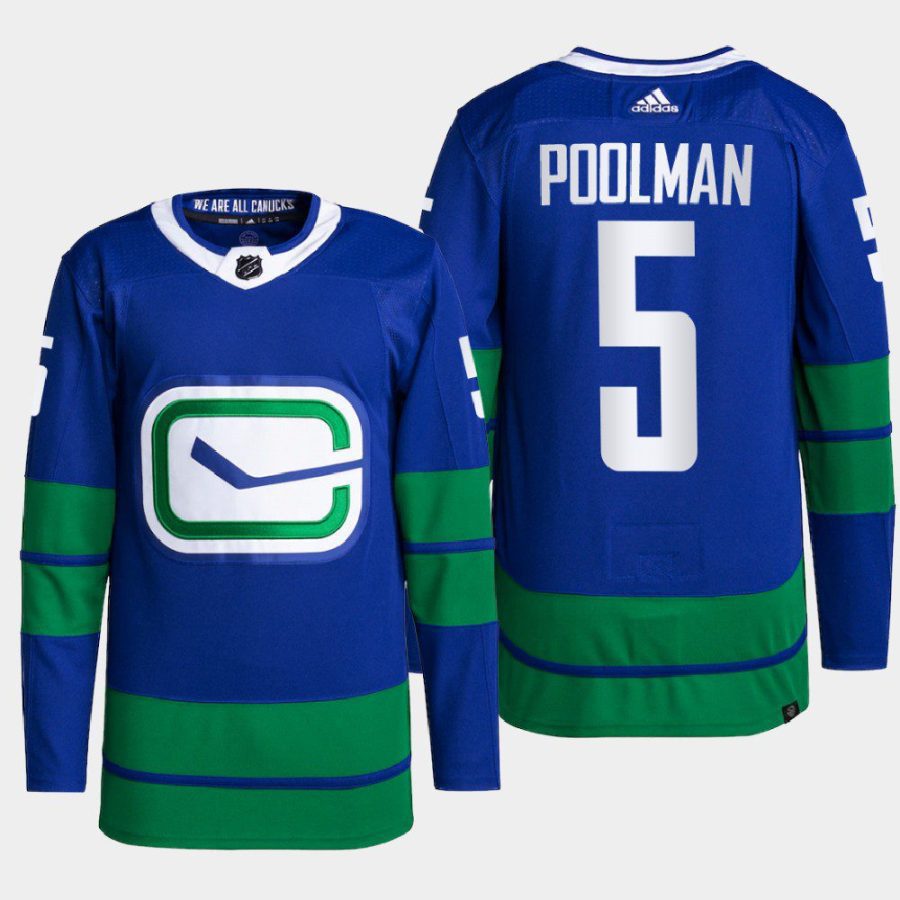 men canucks tucker poolman 2022 primegreen authentic pro alternate blue jersey