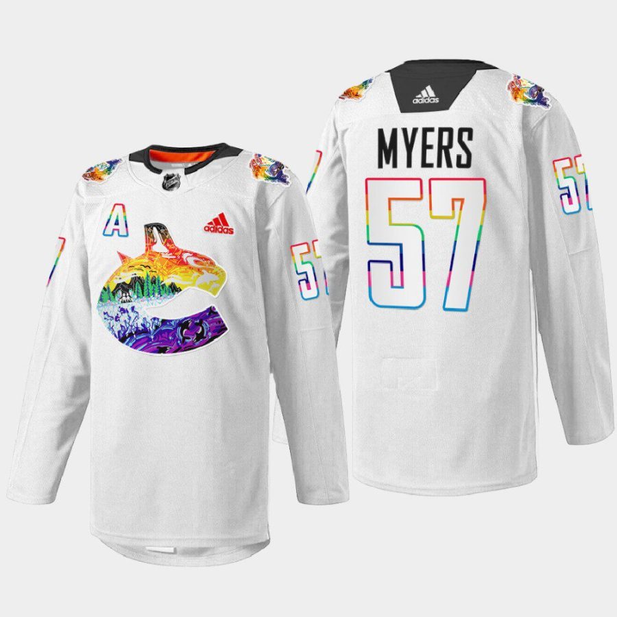 men canucks tyler myers 2022 mio artwork warmup pride night white jersey