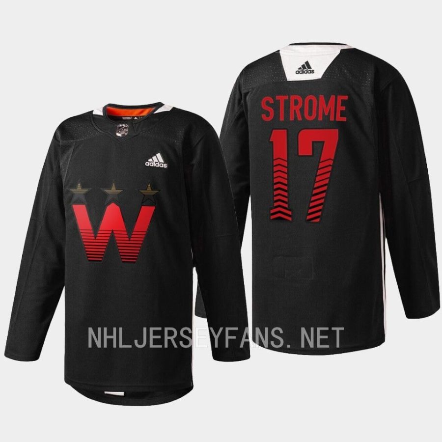 men capitals dylan strome warmup 2023 celebrating black history black jersey