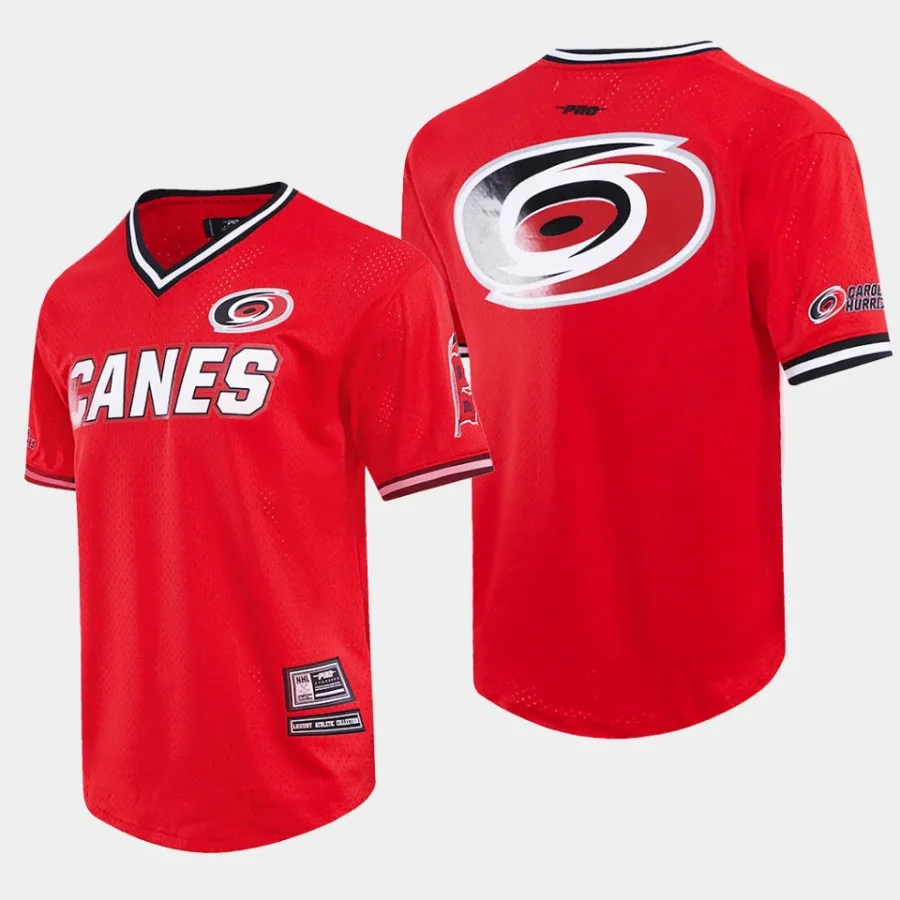 men carolina hurricanes pro standard classic red mesh v neck t shirt