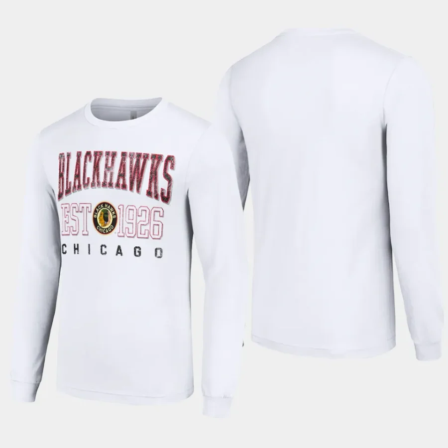 men chicago blackhawks retro graphic white long sleeve crew t shirt