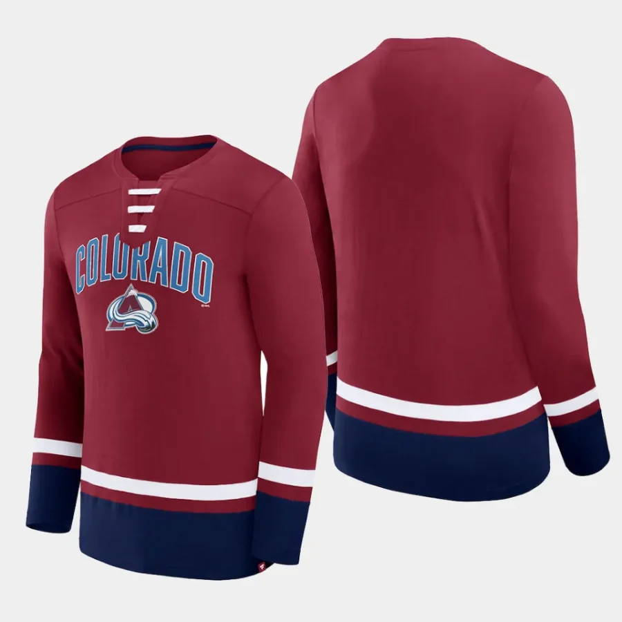 men colorado avalanche back pass burgundy lace up long sleeve t shirt