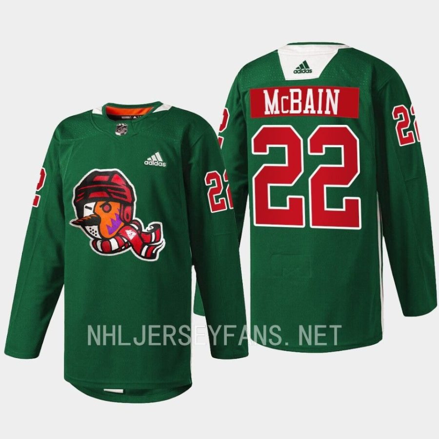 men coyotes jack mcbain 2022 warmup howliday green jersey