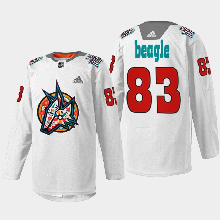 men coyotes jay beagle warmup los yotes night 2022 white jersey