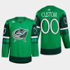 men custom blue jackets green st. patricks day warm up jersey