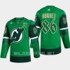 men devils jack hughes primegreen authentic 2023 st. patricks day green jersey