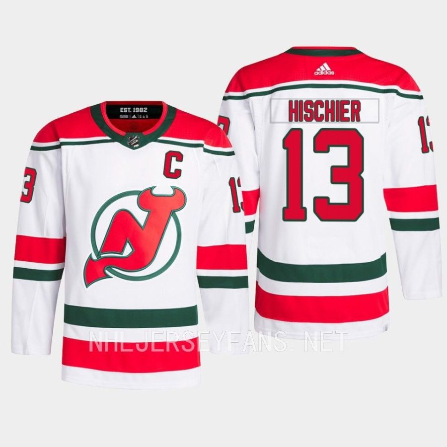 men devils nico hischier 2022 23 primegreen heritage authentic pro white jersey