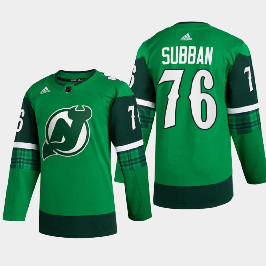 men devils p.k. subban warm up st patricks day 2022 green jersey