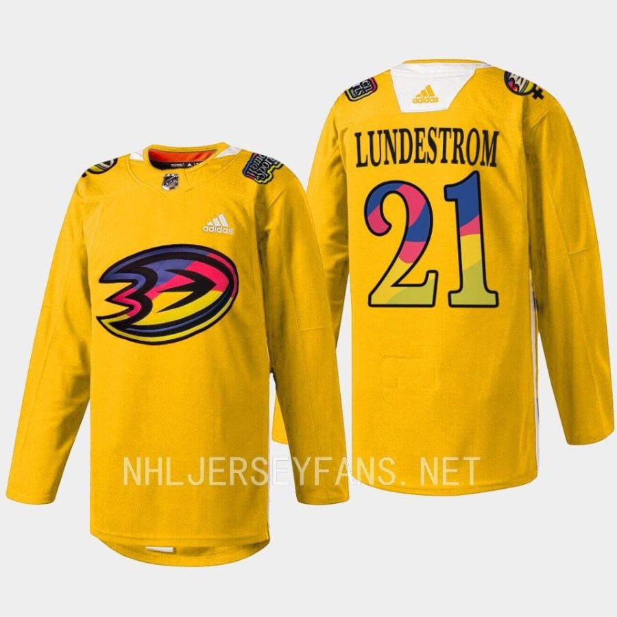 men ducks isac lundestrom warmup women in sports night 2023 yellow jersey