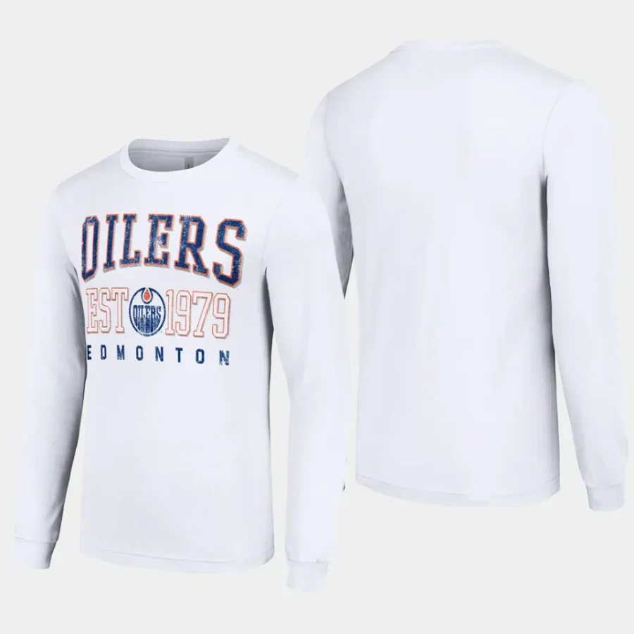 men edmonton oilers retro graphic white long sleeve crew t shirt