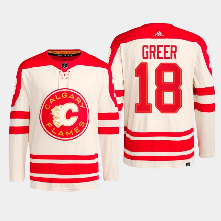 men flames a.j. greer primegreen 2023 nhl heritage classic authentic player cream jersey