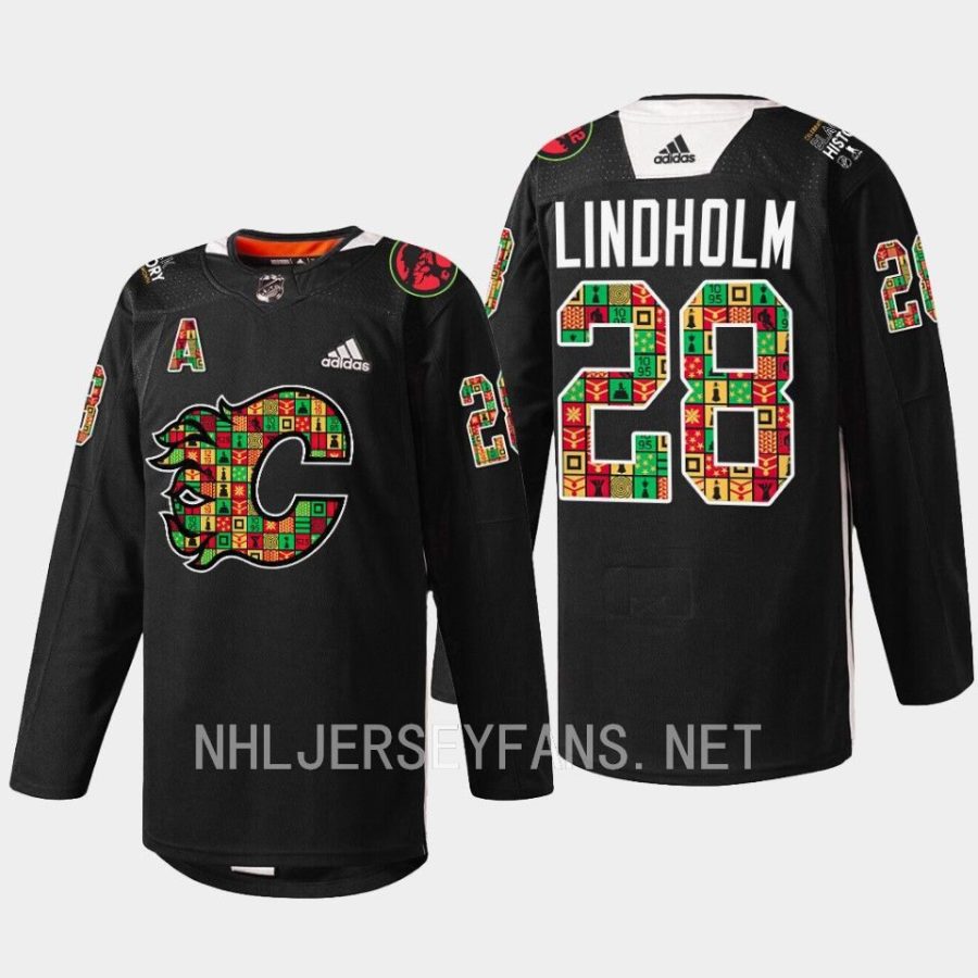 men flames elias lindholm jarome iginla black history month 2023 black jersey