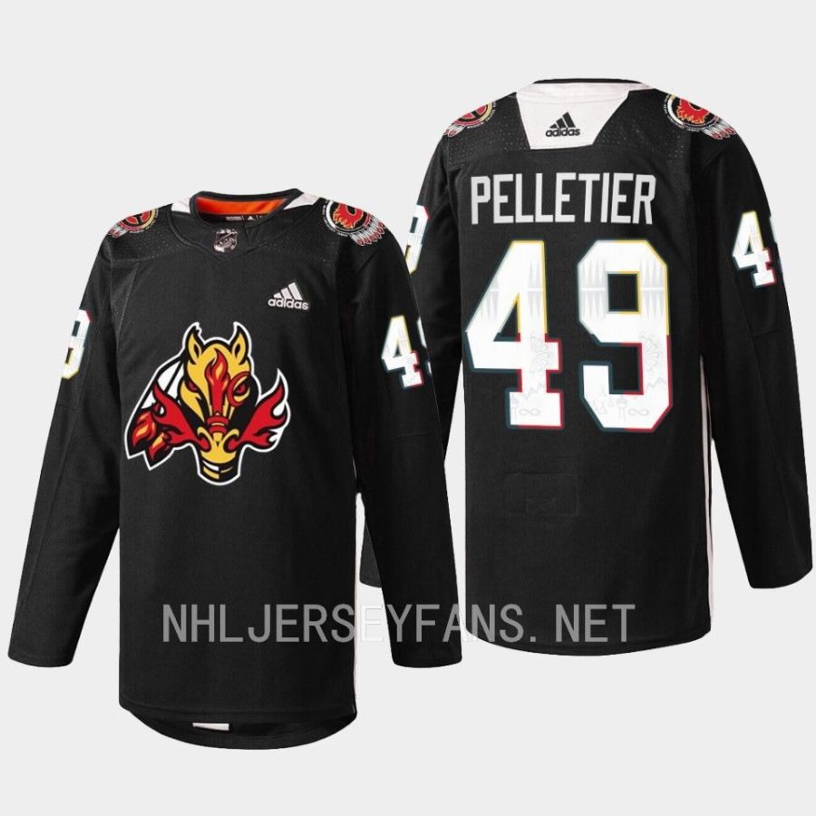 men flames jakob pelletier 2023 warmup indigenous celebration night black jersey