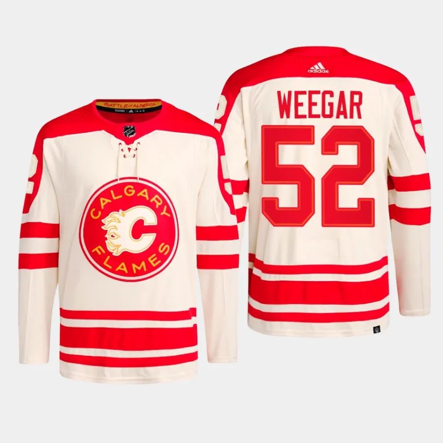 men flames mackenzie weegar primegreen 2023 nhl heritage classic authentic player cream jersey