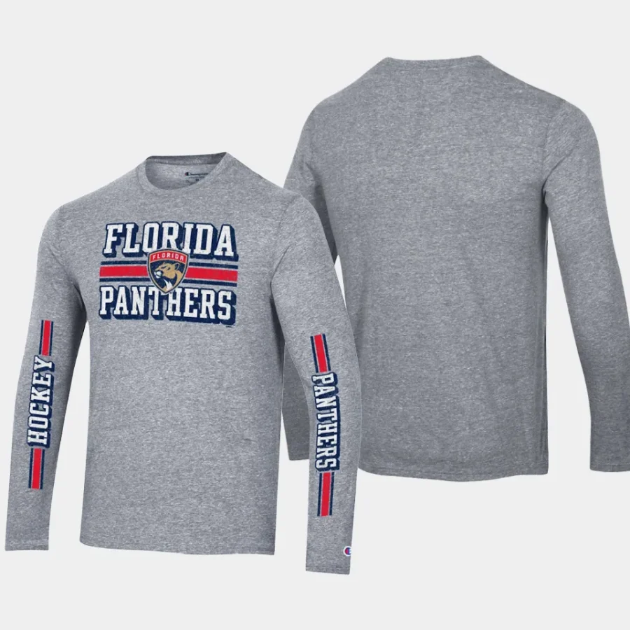 men florida panthers multi logo heather gray tri blend long sleeve t shirt