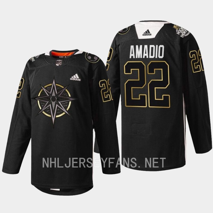 men golden knights michael amadio warmups black history night 2023 black jersey