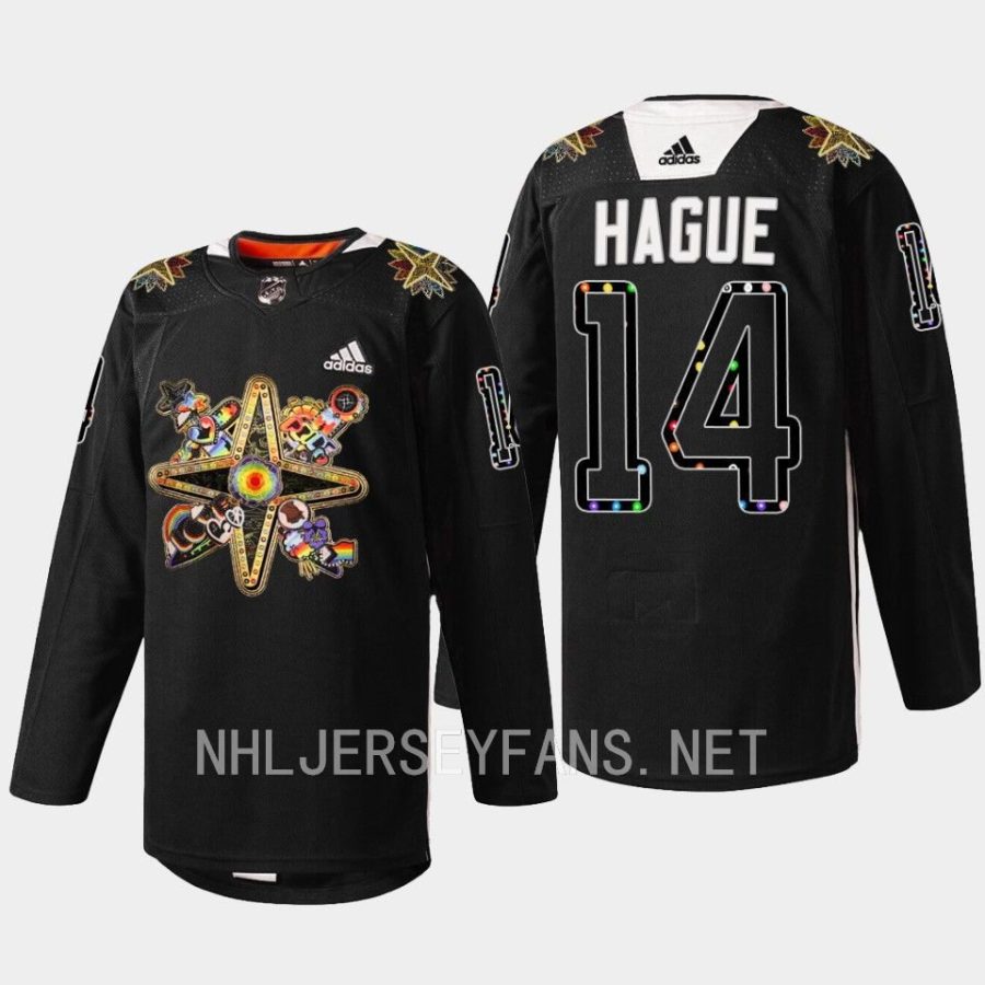 men golden knights nicolas hague warmups 2023 pride knight black jersey