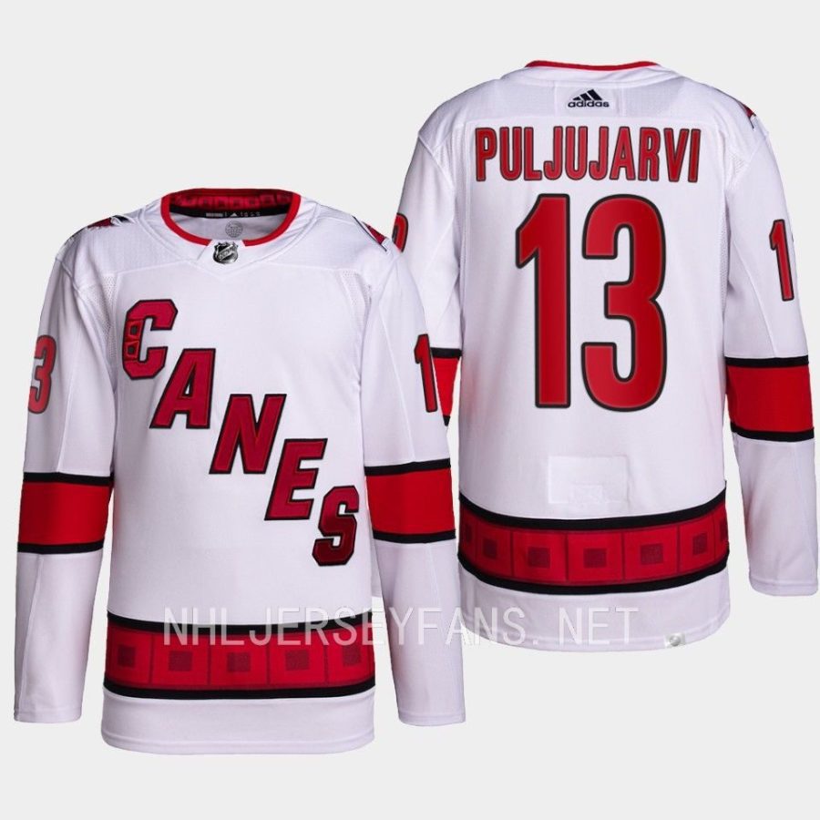 men hurricanes jesse puljujarvi 2022 23 away authentic primegreen white jersey