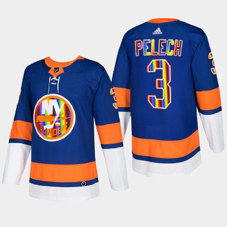 men islanders adam pelech hockeyisforeveryone pride night 2022 royal jersey