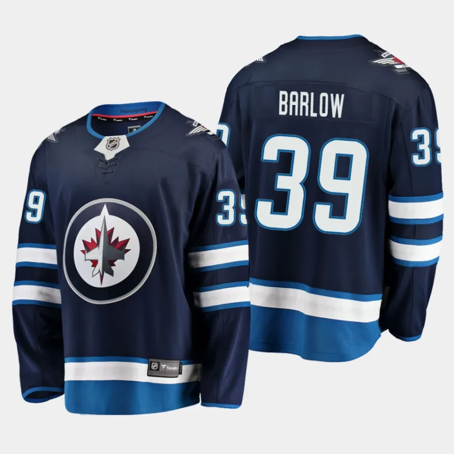 men jets colby barlow men 2023 nhl draft home breakaway player navy jersey