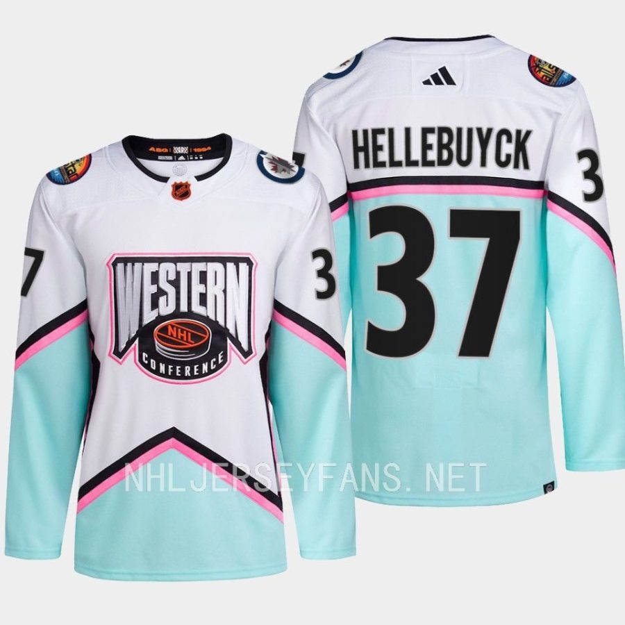 men jets connor hellebuyck western conference 2023 nhl all star authentic white jersey