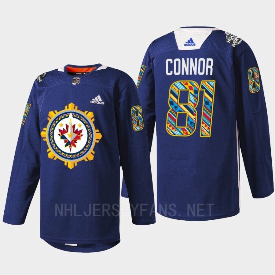 men jets kyle connor warmup filipino heritage night 2022 navy jersey