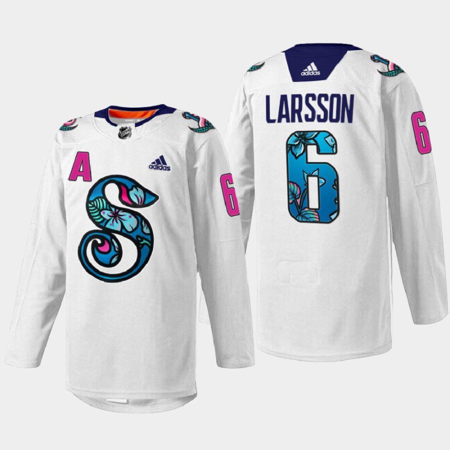 men kraken adam larsson 2022 warmup pride night white jersey