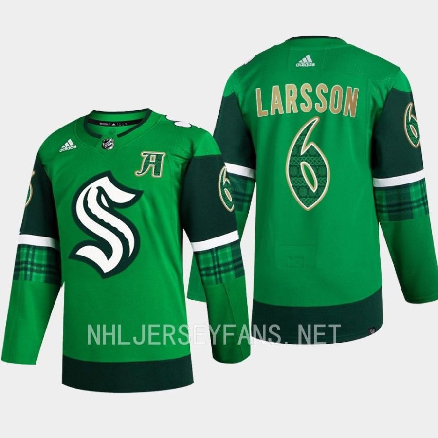 men kraken adam larsson primegreen authentic 2023 st. patricks day green jersey