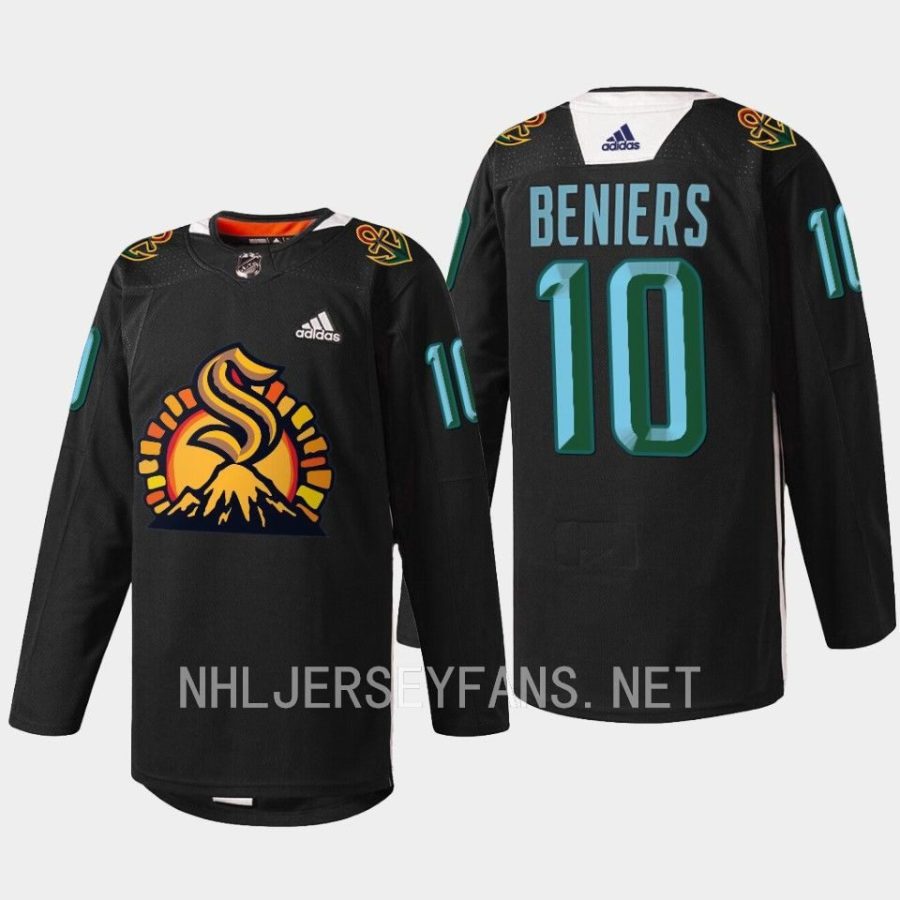 men kraken matty beniers 2023 specialty warmup black history month black jersey