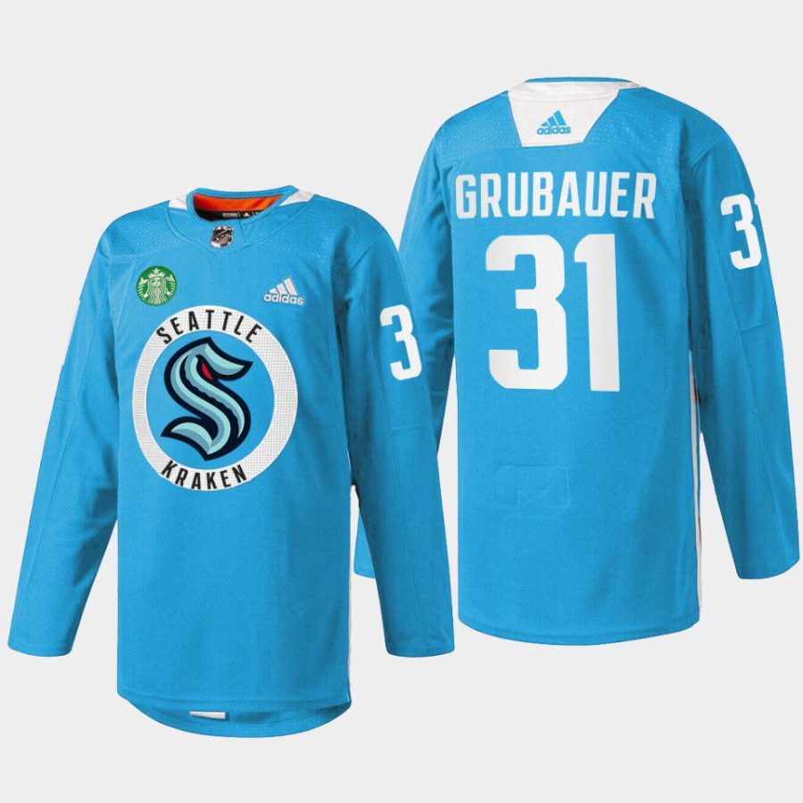 men kraken philipp grubauer warmup practice blue jersey