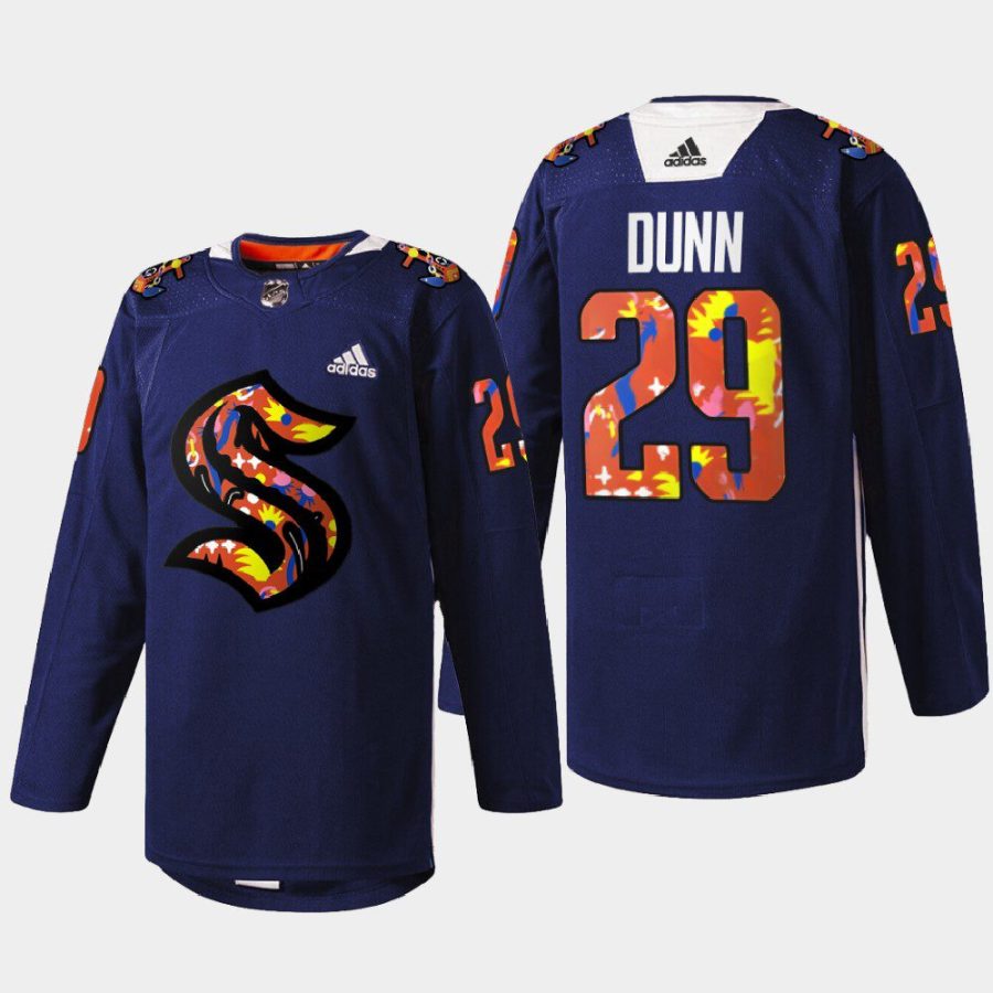 men kraken vince dunn 2022 stevie artwork warmup women of hockey navy jersey