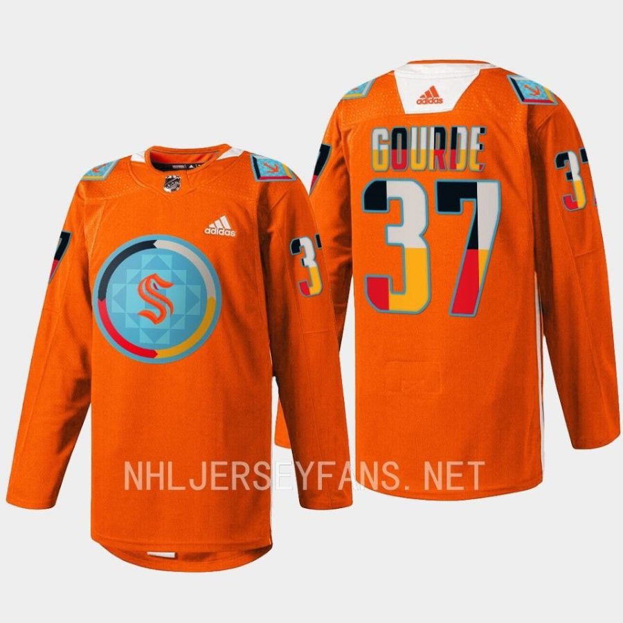 men kraken yanni gourde 2022 warmup indigenous people night orange jersey