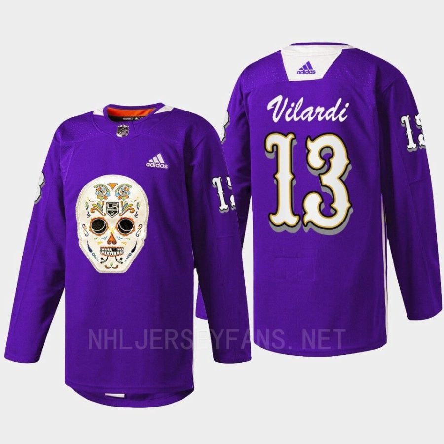 men la kings gabriel vilardi sugar skull warmup dia de los metros night 2022 purple jersey