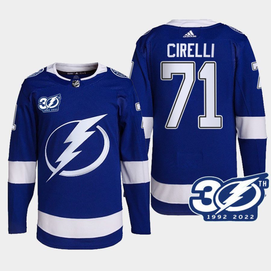 men lightning anthony cirelli 1992 2022 authentic home 30th season blue jersey