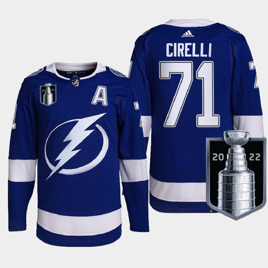 men lightning anthony cirelli authentic pro 2022 stanley cup playoffs blue jersey