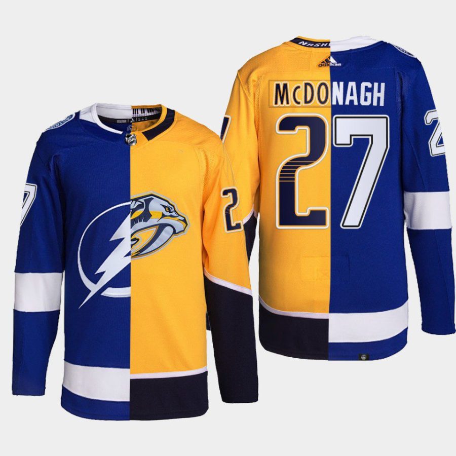 men lightning x predators ryan mcdonagh authentic rare split edition blue gold jersey