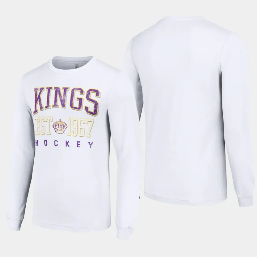 men los angeles kings retro graphic white long sleeve crew t shirt