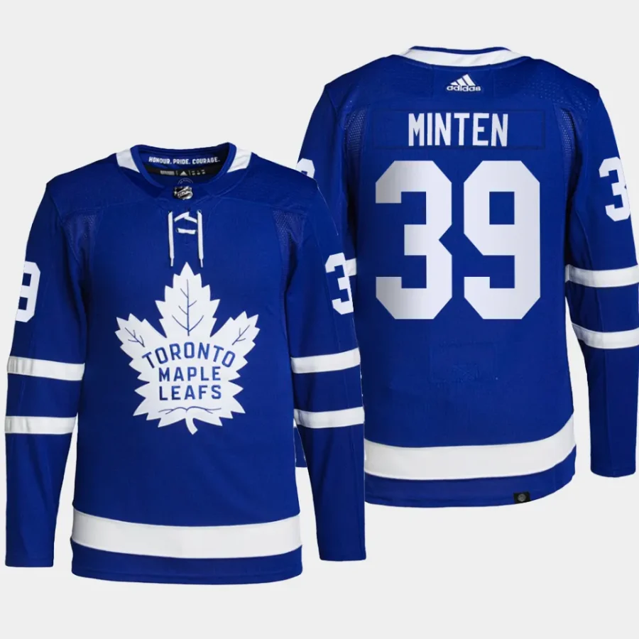 men maple leafs fraser minten primegreen home authentic pro blue jersey