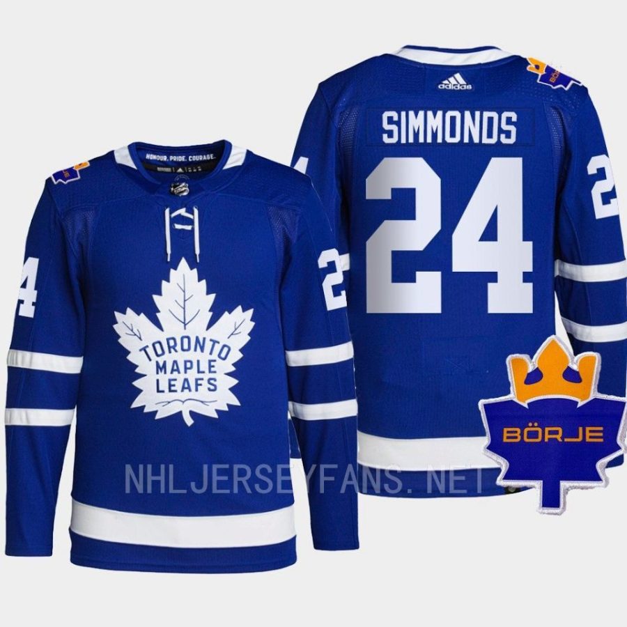 men maple leafs wayne simmonds 2022 authentic the king borje patch blue jersey