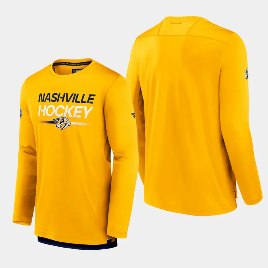 men nashville predators authentic pro gold long sleeve t shirt