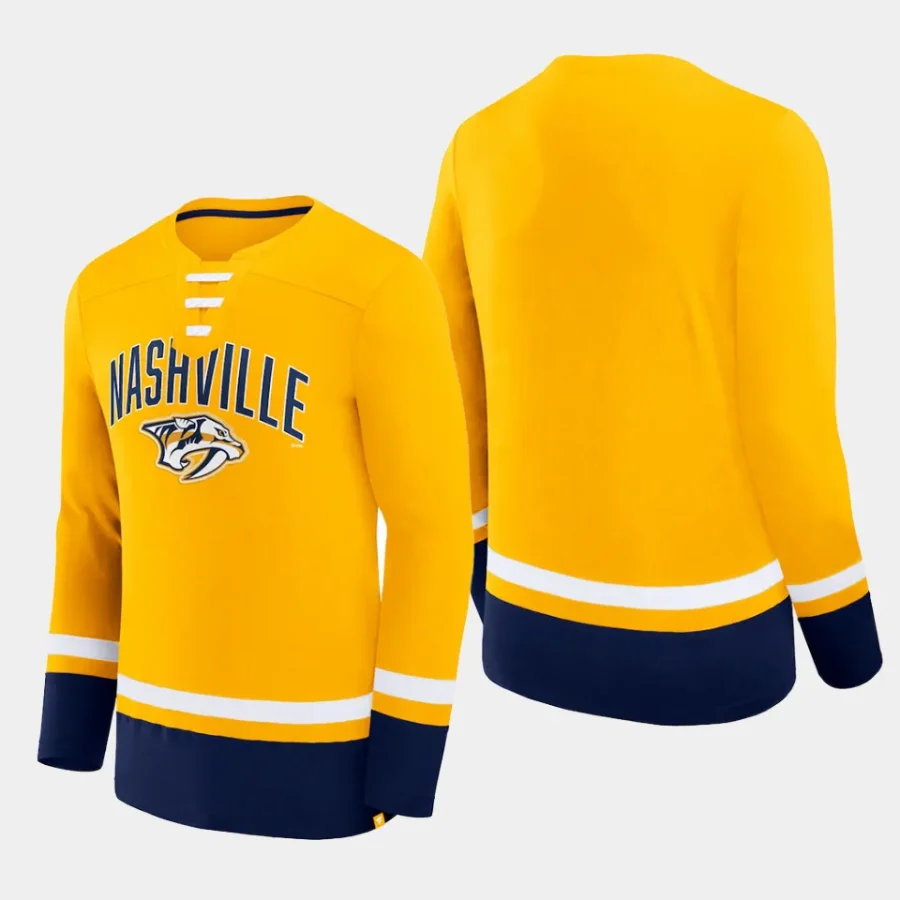 men nashville predators back pass gold lace up long sleeve t shirt