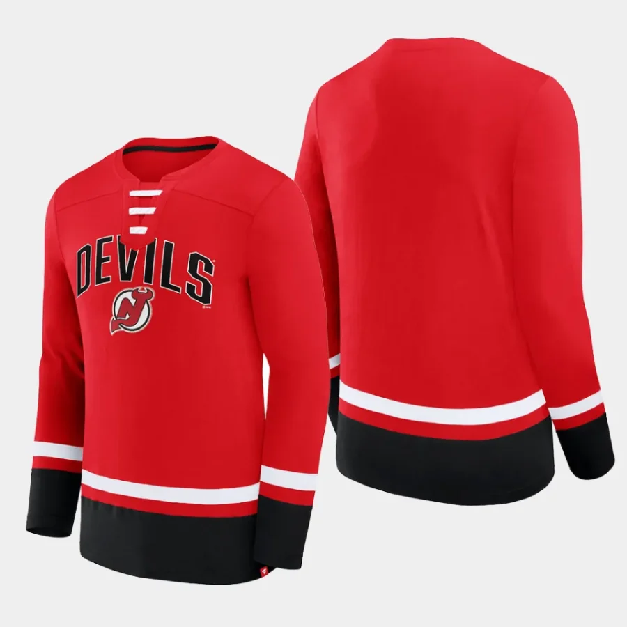 men new jersey devils back pass red lace up long sleeve t shirt