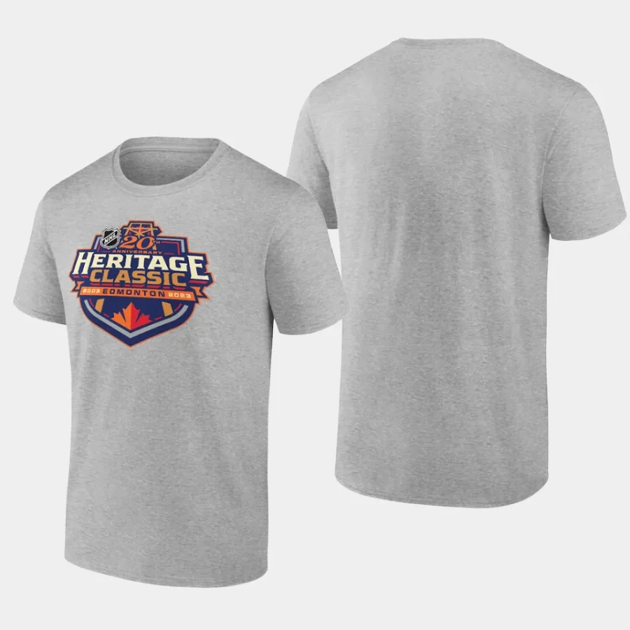 men nhl 2023 nhl heritage classic heather gray logo t shirt