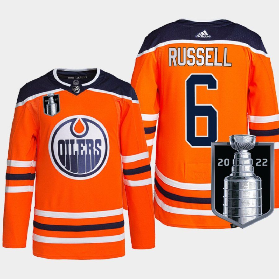 men oilers kris russell authentic primegreen 2022 stanley cup playoffs orange jersey